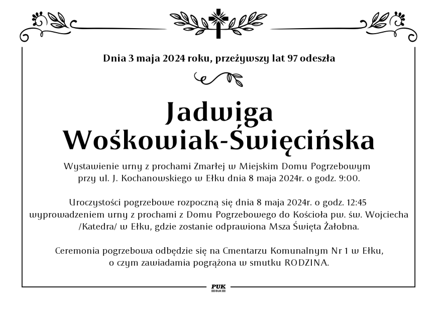 Jadwiga Wośkowiak-Święcińska - nekrolog